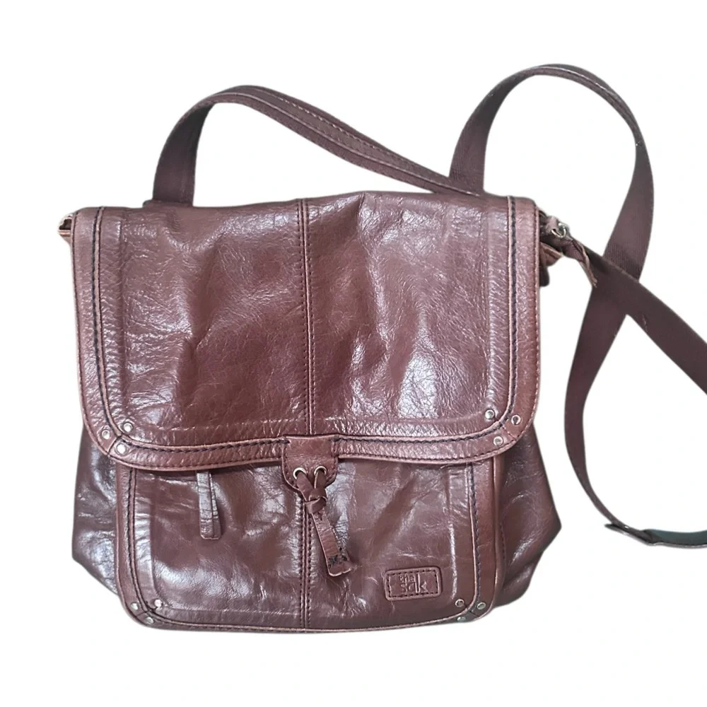 The Sac Ventura Messenger Convertible Brown Leather Purse Backpack Bag Boho